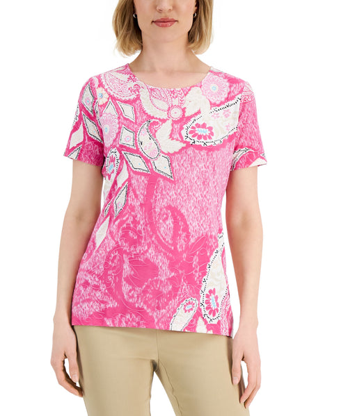 JM Collection Womens Printed Jacquard Top